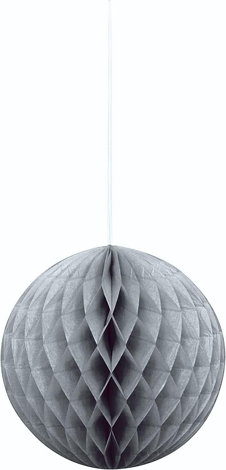 Solid Silver Hanging Paper Honeycomb Ball 8 Inch