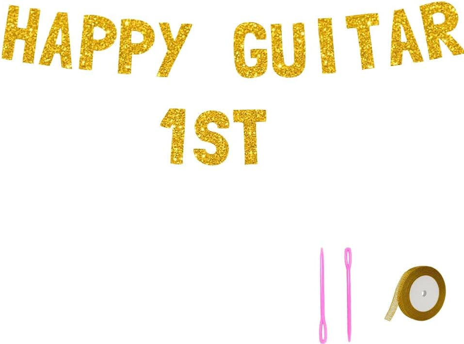 Meowoo Sparkling Guitar Birthday Banner - Glitter Gold 77 Inch Letters