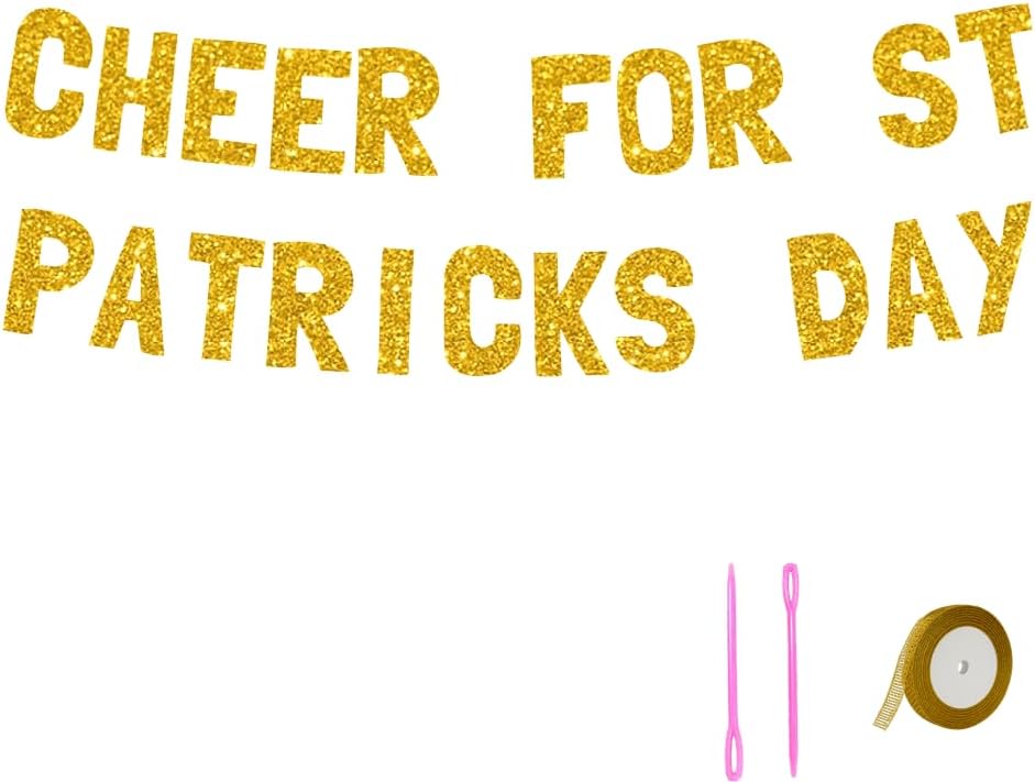 Meowoo St Patricks Day Banner with Gold Glitter