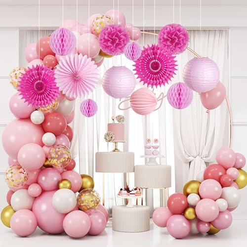 12Pcs Hot Pink Party Decorations Set