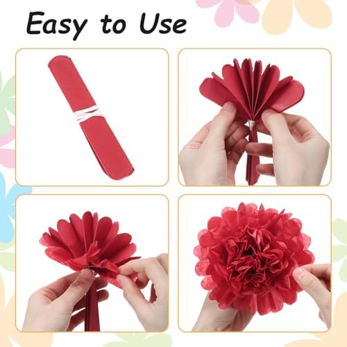 MECCANIXITY 5pcs Paper Pom Poms 6 Inch Rose Red Tissue Flowers