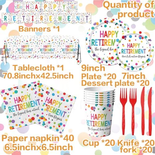 Retirement Party Decor Set 142pcs Plates Napkins Cups Tableware