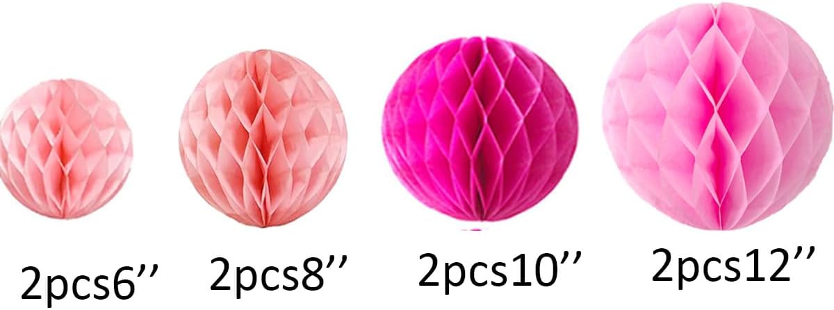 8pc Pink Honeycomb Balls Party Decorations Set