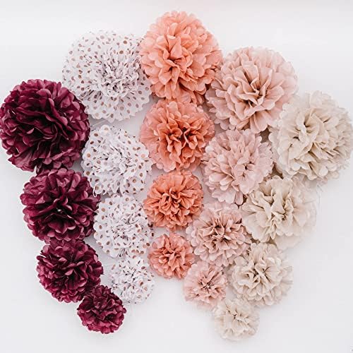 PapaKit Dusty Rose Pink Tissue Pom Poms 20 Piece Set