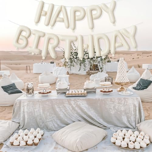 Cream Happy Birthday Balloon Banner Set 16 Inch 13pcs Foil Balloons