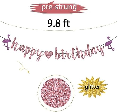 Rose Gold Happy Birthday Tropical Banner