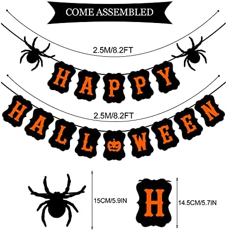 JOZON Happy Halloween Banner with Spider Pumpkin Sign