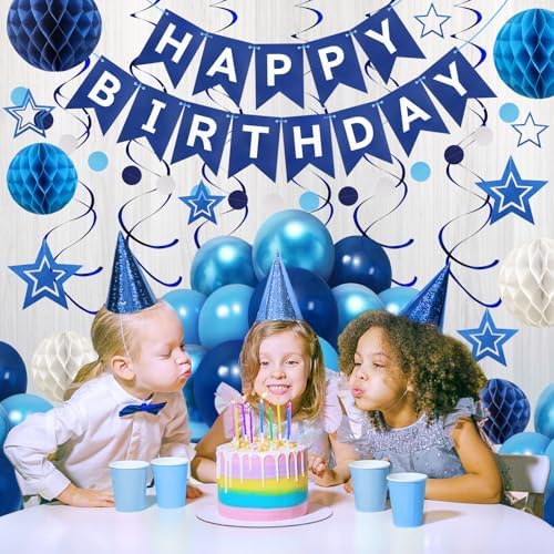 ZERODECO Birthday Decorations Blue Banner Set