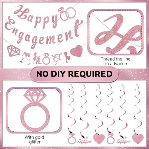 Rose Gold Glitter Engagement Party Banner 98ft