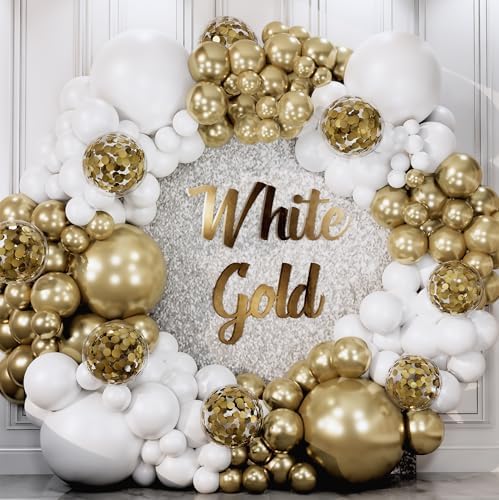 ALL-IN-ONE White and Gold Balloons Garland Arch Kit