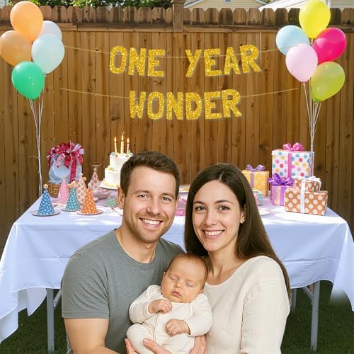 Meowoo Cheers One Year Wonder Banner Gold Letters Reusable Decor