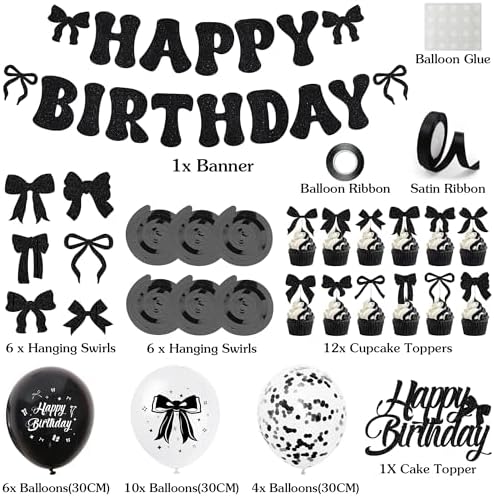 Black Bow Birthday Decorations Set