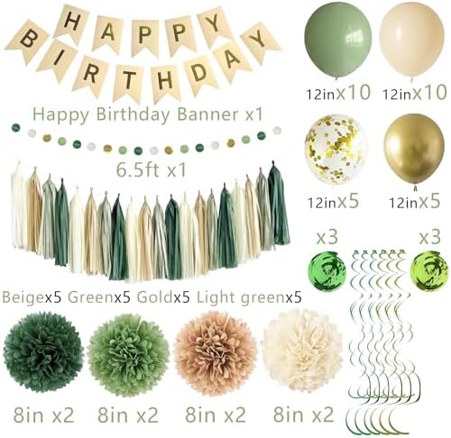 Green Birthday Party Decor Set for Women Girls