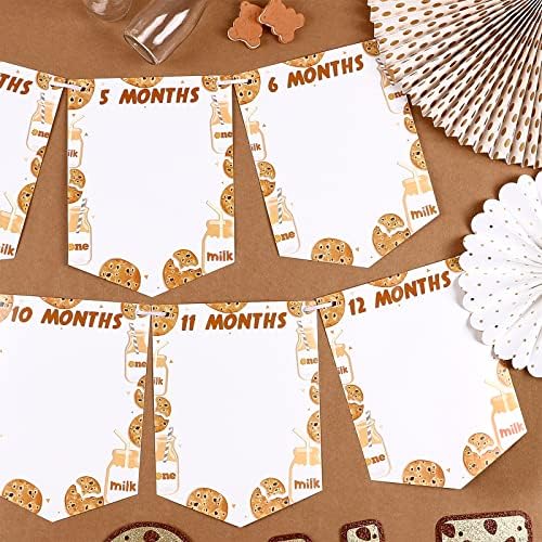 Sursurprise 1st Birthday Cookie and Milk Photo Banner for Kids