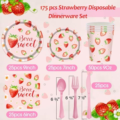 Strawberry Themed Tableware Set - 175 Pieces Baby Shower Party Supplies