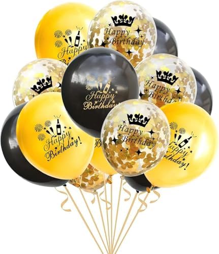 Happy Birthday Balloons Latex Black Gold Decorations