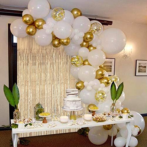 JOYYPOP White Gold Balloon Garland Kit with Tinsel Curtain