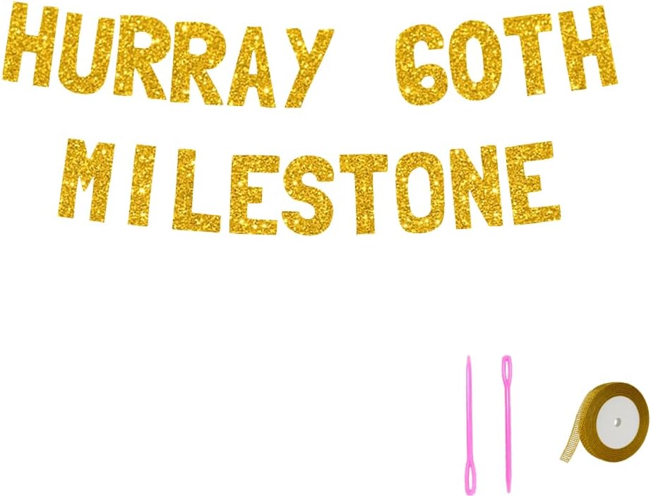 Meowoo Hurray 60th Birthday Banner with Gold Glitter