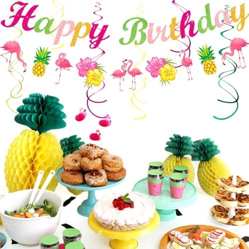Hawaiian Luau Birthday Decorations 21pcs Set