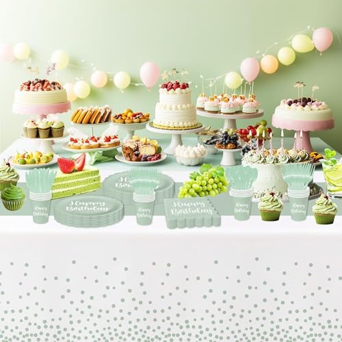 Sage Green Birthday Party Decorations Set for 24