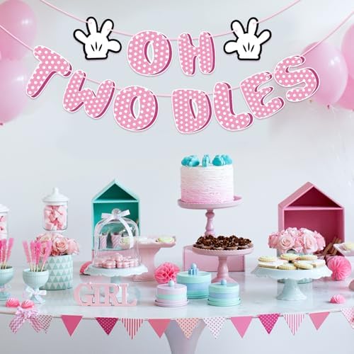 Pink Mouse Oh Twodles Birthday Banner Decorations