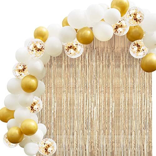 JOYYPOP White Gold Balloon Garland Kit with Tinsel Curtain