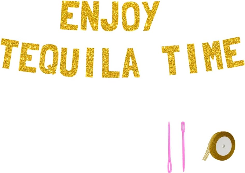 Meowoo Cool Tequila Party Banner with Glittery Gold Letters