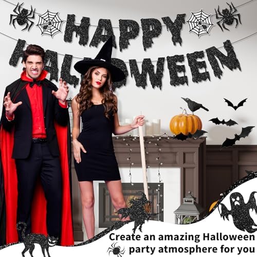 Halloween Hanging Decorations Set with Glitter Banners and Spooky Cutouts