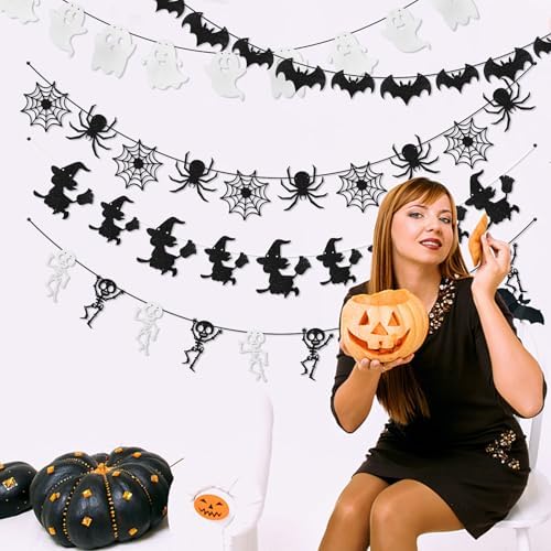 CCINEE Halloween Bat Spider Ghost Skeleton Witch Garland 5 PCS