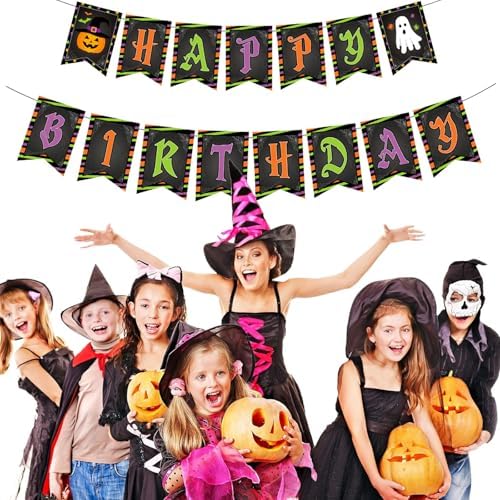 Halloween Birthday Banners with Pumpkin and Ghost Designs