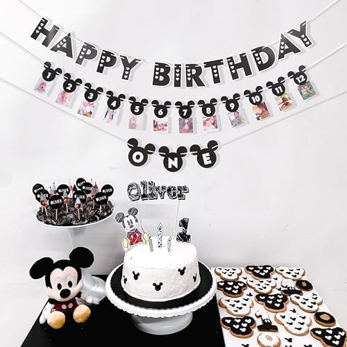 HIKLO Black and White Mouse 1st Birthday Banner Set