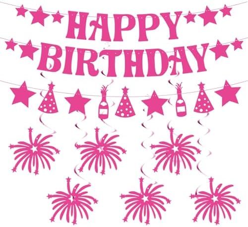 GOGOBAY Hot Pink Birthday Decorations 7PCS Set