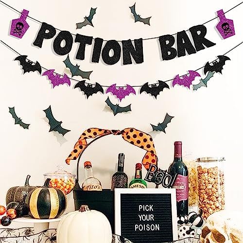 Uniwish Halloween Potion Bar Banner with Bat Garland