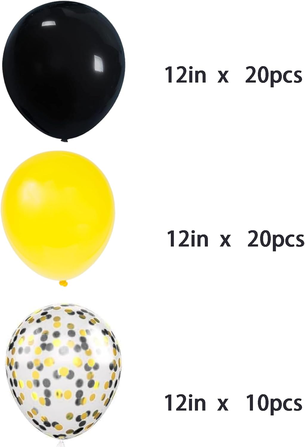 We Moment 12 Inch Yellow Black Balloons with Confetti Pack of 50
