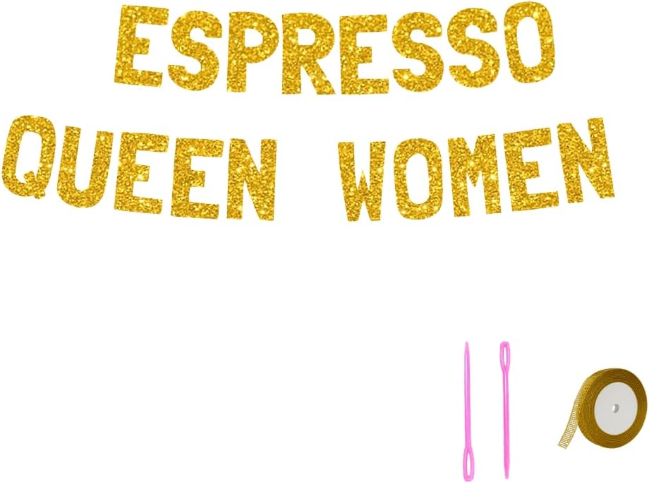 Meowoo Classic Espresso Queen Banner with Glittery Gold Decor