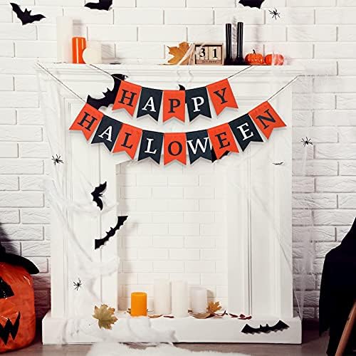 Happy Halloween Fabric Banner with String Light for Fireplace