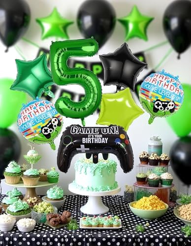 40 Inch Green Pixel Number 5 Balloon Set 7Pcs