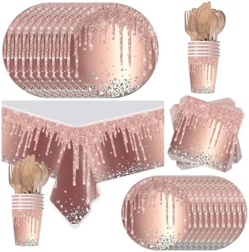 81Pcs Rose Gold Diamond Party Tableware Set
