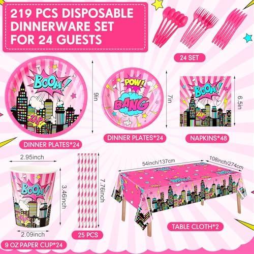219 Pcs Pink Hero Birthday Party Decorations Set