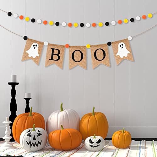 WATINC 2pc Halloween Boo Burlap Banner Garland Set