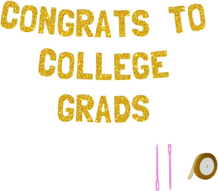 Meowoo Graduation Banner with Gold Glitter 77 Inch Letters