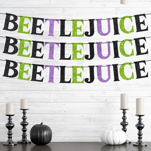 Pre-Strung Beetlejuice Halloween Banner with Glitter