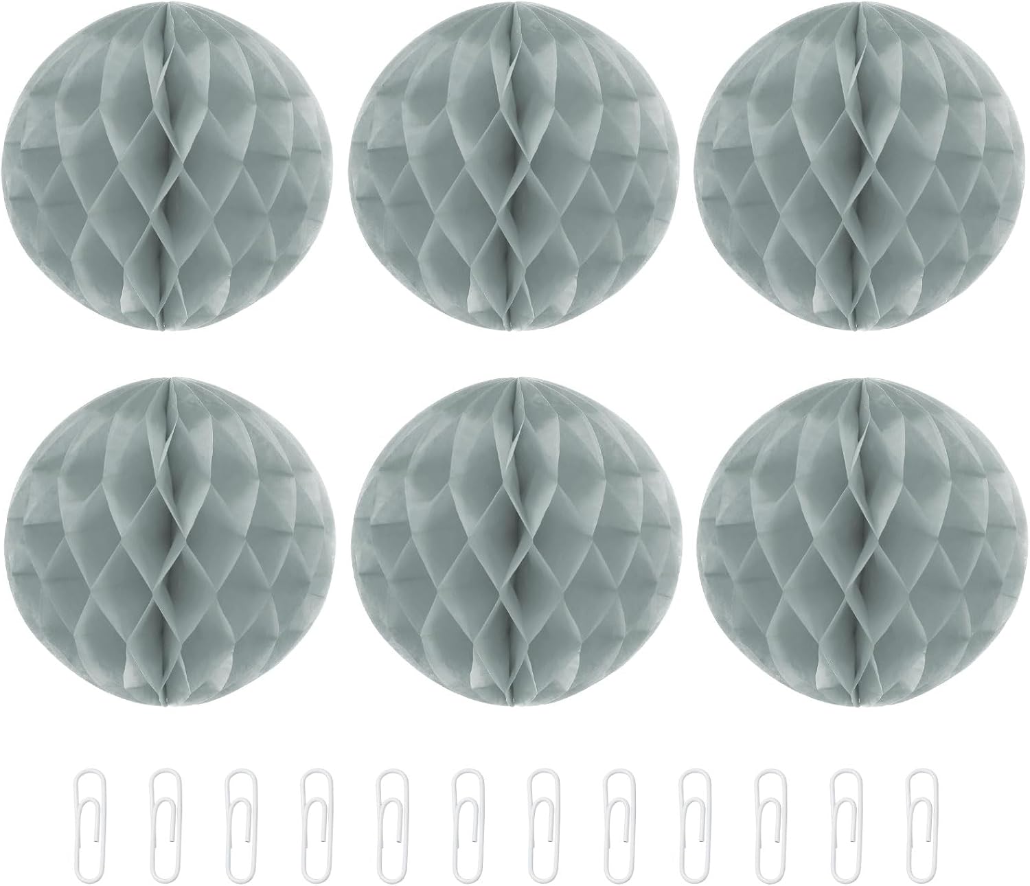 MECCANIXITY 8 Inch Grey Paper Pom Pom Flower Balls Pack of 6
