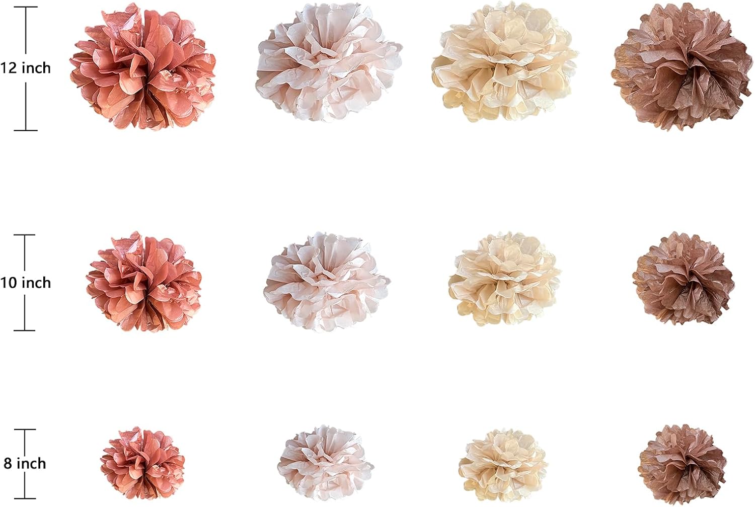ZOOYOO Rose Gold Tissue Paper Pom Poms Set 12PCS