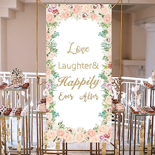 Love Laughter Wedding Door Cover 708X354 Beige