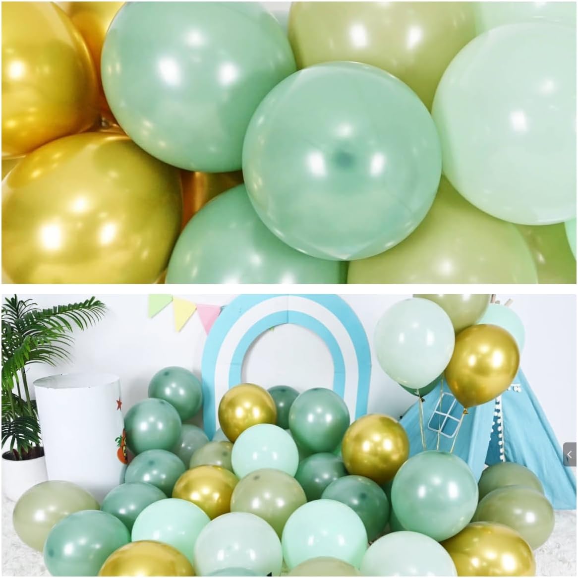 Jobkoo Sage Green Gold Balloons Set for Parties