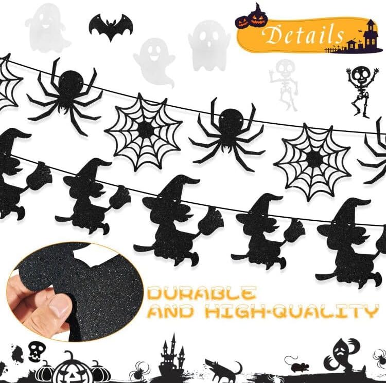 CCINEE Halloween Bat Spider Ghost Skeleton Witch Garland 5 PCS