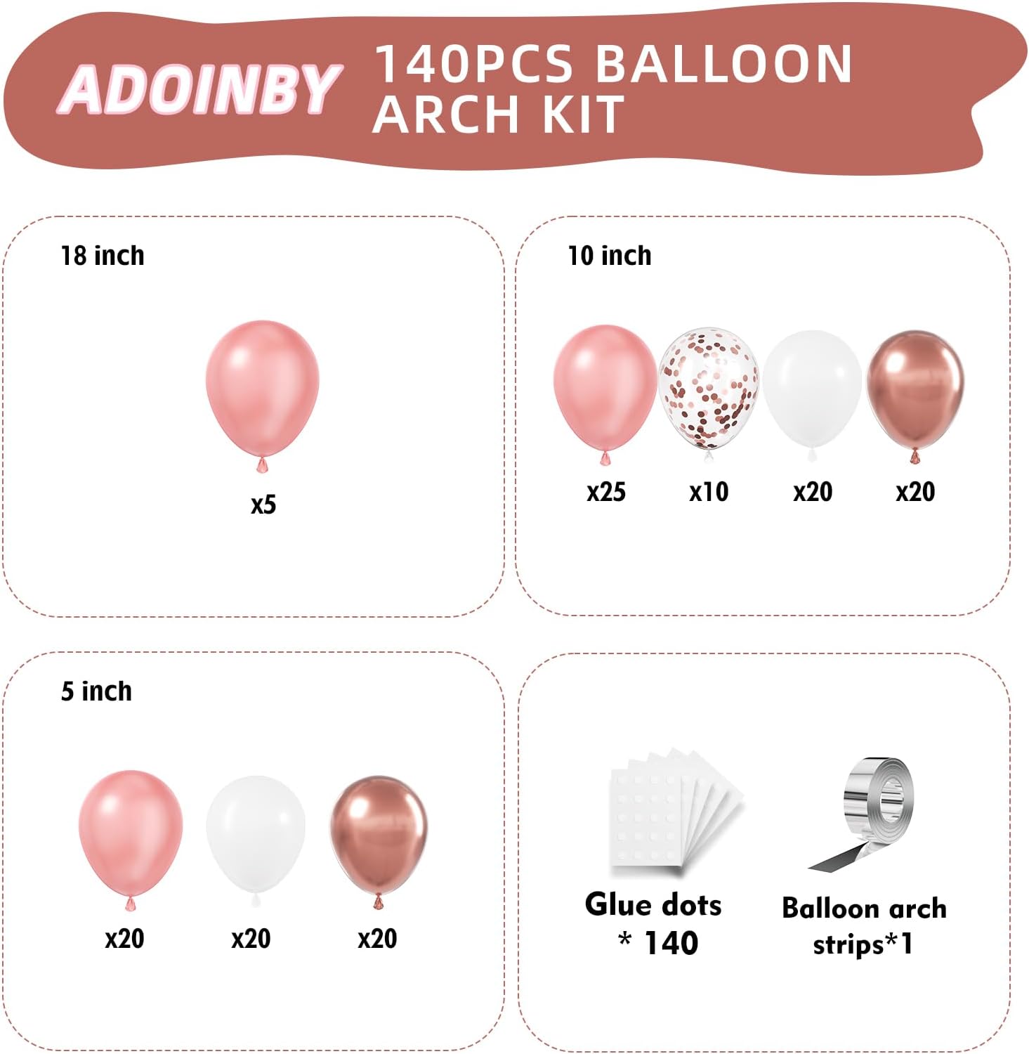 140Pcs Rose Gold Balloon Arch Kit