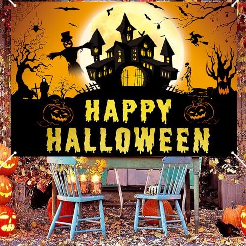 Laoone Halloween Banner 72x44 Inch Spooky Design