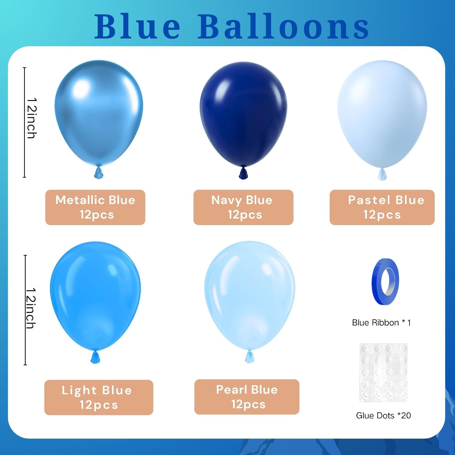 BAUANOOY 60pcs 12 Inch Blue Balloons Party Decorations Kit